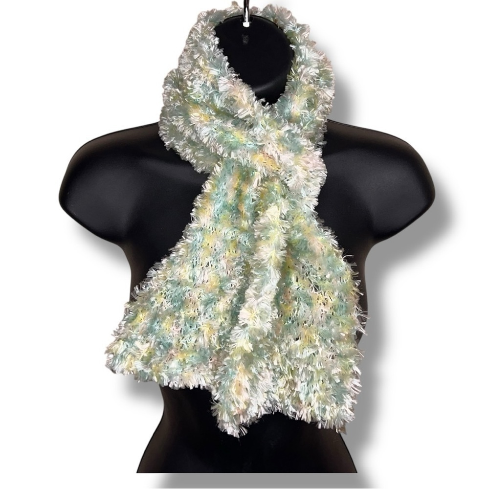 Pastel Green Fuzzy Knit Scarf Womens Colorful Soft Comfortable